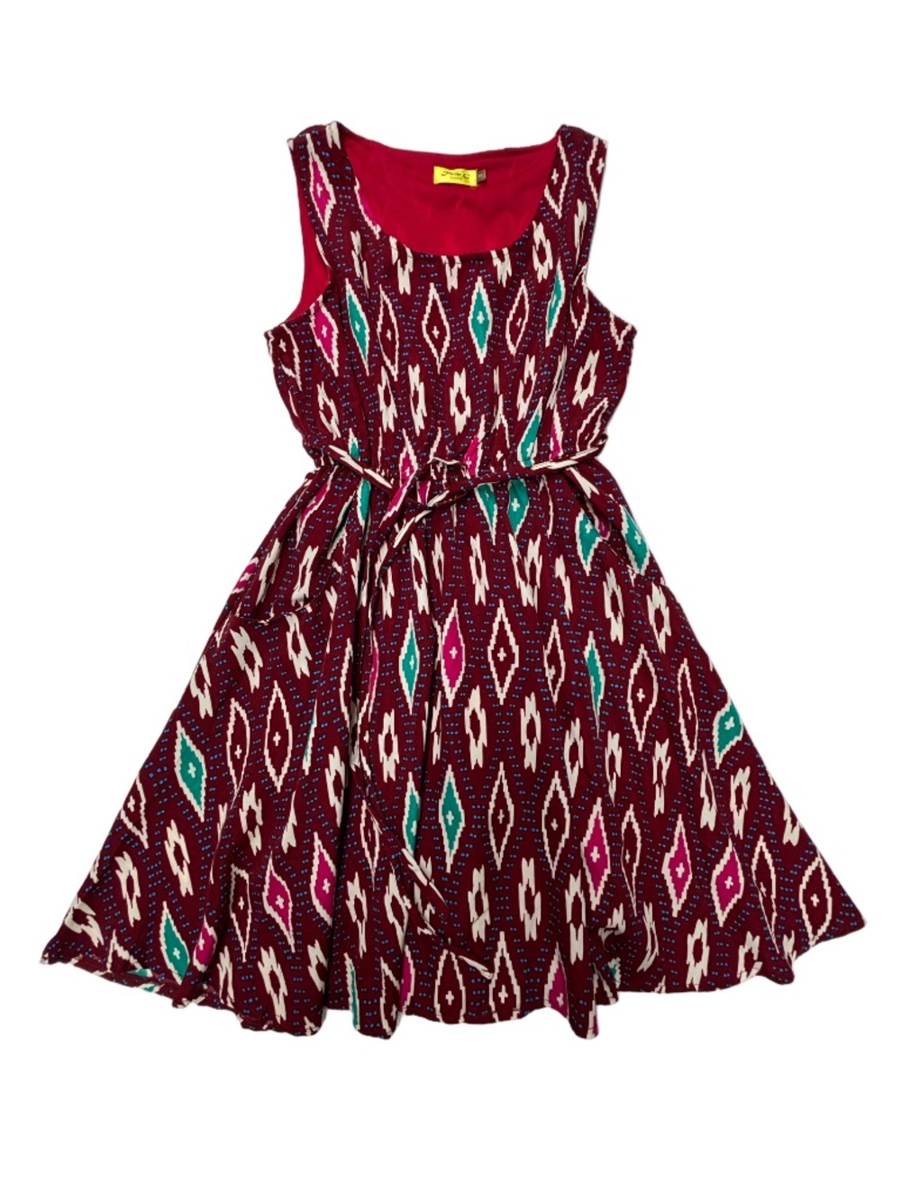 Max C London Burgundy Geometric Ikat Diamond Print Sleeveless Summer Dress M